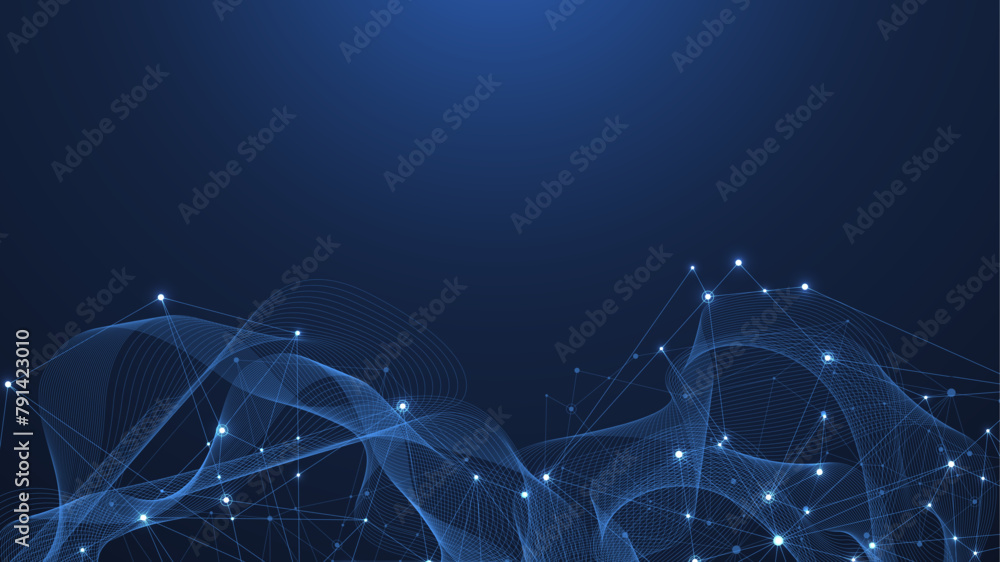 Aufkleber Vector connections of lines and dots. Technology banner template. Graphic abstract background communication. Minimal array with compounds lines and dots. Digital data visualization