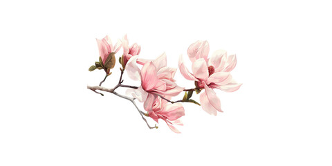 Pink magnolia flowers isolated on a white background
