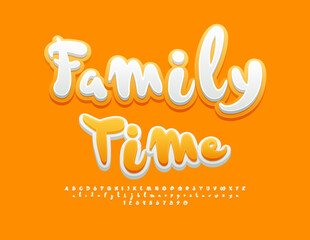 Fototapeta premium Vector playful emblem Family Time. Funny Kids Font. Creative Alphabet Letters and Numbers set.