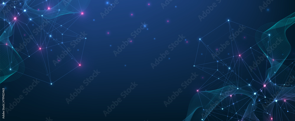 Aufkleber Vector connections of lines and dots. Technology banner template. Graphic abstract background communication. Minimal array with compounds lines and dots. Digital data visualization