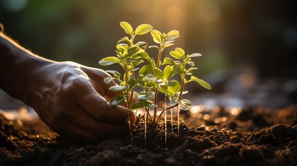 Farmers planting new trees and watering them to help increase oxygen in the air and reduce global...