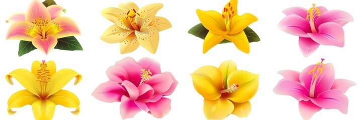 A Vibrant Collection Of Various Colorful Meadow Flowers Arranged on a White Background. Presenting unique shapes and colors, meticulously arranged to highlight their natural beauty.