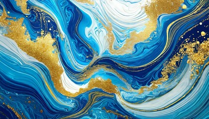 Liquid Marble Symphony: Blue & Gold Abstract