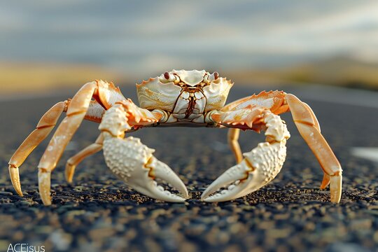 Crab on the road,   rendering,   digital drawing