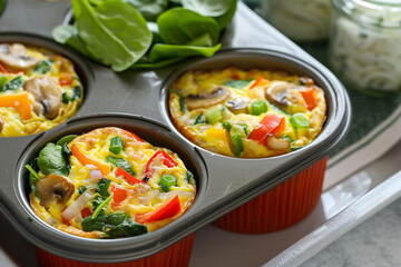 Vegetable omelette muffins. Healthy breakfast.