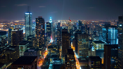 Obraz premium Twilight Cityscape, Urban Night Lights, Metropolitan Skyline with Copy Space