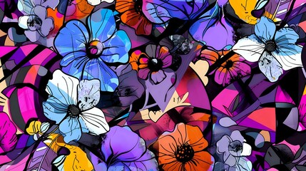 Dynamic and Vibrant Abstract Floral and Geometric Illustration