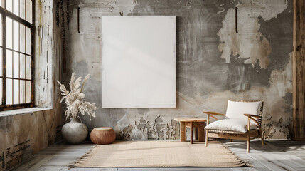Canvas mockup in minimalist interior background 