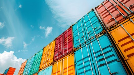 Stacked Colorful Shipping Containers, Ideal for Logistics and Trade Concepts