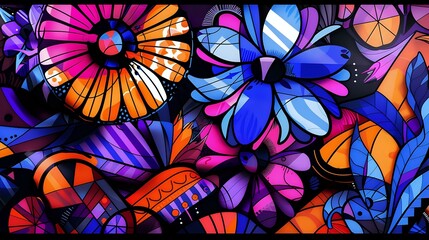 Bold and Saturated Abstract Floral and Geometric Design