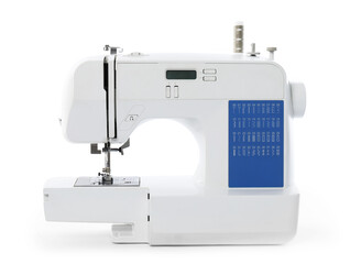 One modern sewing machine isolated on white