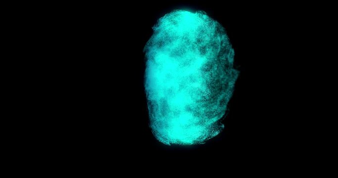 Turquoise particle cloud motion. perfect for logos and overlay effect. Gas, fluid isolated on black background. Plasma, mist, chemical effect. Abstract shapes. 3D render