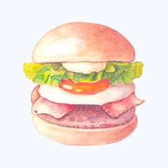 Cute Watercolor Hamburger Clipart - Download Delicious Burger Art