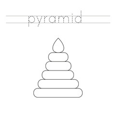 Trace the letters and color toy pyramid. Handwriting practice for kids.