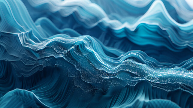 An abstract visual with flowing, wave-like patterns ,The texture resembles fine grains, The lighting highlights the contours and shadows of the waves ,digital background with dots and lines
