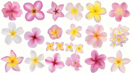 A vibrant and meticulously arranged selection of pressed flowers and greenery on a white background, showcasing natural beauty and botanical variety.