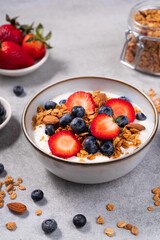 Granola Yogurt Bowl with Fresh Berries, Healthy Breakfast