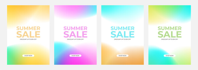 Summer Sale Set. Summertime season commercial backgrounds with bright blurred color gradients for business, seasonal shopping promotion and sale advertising. Vector illustration. - obrazy, fototapety, plakaty
