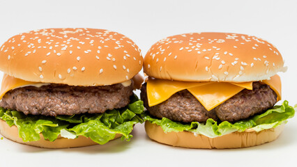 burger full beef and cheese on white background. delicious fast food, hamburger. AI Generative
