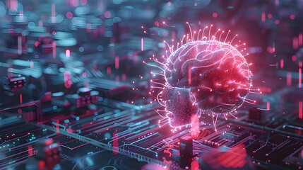 technology, Neural circuit and electronic cyber brain in a quantum computing system, artificial intelligence technology, biotechnology and machine learning concept