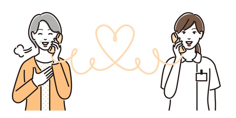 電話で健康相談するおばあさん