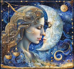 Enchanting Libra artwork showcasing balance and harmony with a celestial backdrop