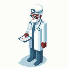 Doctor Isometric Minimal Cute Character, Wearing Headphones and Hold Game Controller, Cartoon Clipart Vector illustration, isolated on White background