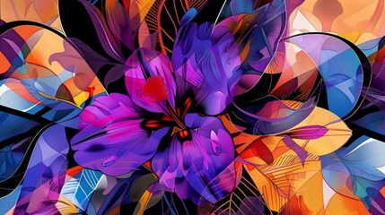 Modern Stylized Floral and Geometric Composition