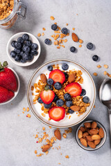 Granola Yogurt Bowl with Fresh Berries, Healthy Breakfast