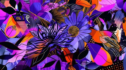 Modern Abstract Floral and Geometric Art in Bold Colors