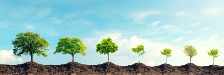 A serene image showcasing a sequence of trees increasing in size, symbolizing growth and development