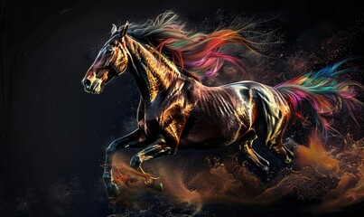 Horse animal abstract wallpaper. Contrast background stallion in vivid colors, Generative AI