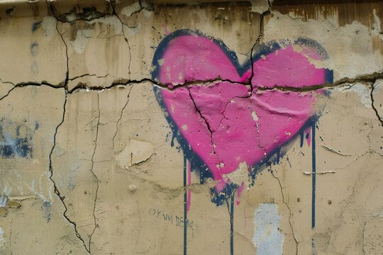 Heart painted on the wall of an old building, grunge background