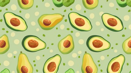Avocado on green background Pattern 