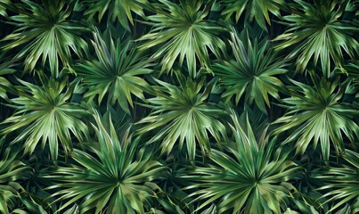 tropical background with green textured palm leaves foliage seamless pattern hand drawn premium vintage 3d illustration luxury wallpapers fabric printing mural cloth poster rags web, Generative AI