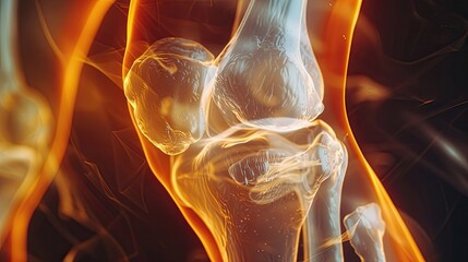 An X-ray image showcasing the internal structure of the human knee joint, highlighting the intricate interplay of bones, cartilage, and ligaments that enable stability and mobility. - obrazy, fototapety, plakaty