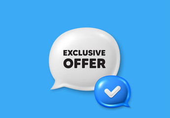 Exclusive offer tag. Text box speech bubble 3d icons. Sale price sign. Advertising discounts symbol. Exclusive offer chat offer. Speech bubble banner. Text box balloon. Vector