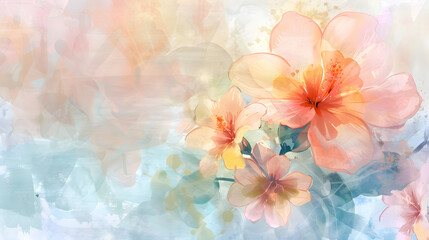 Fototapeta na wymiar Watercolor floral background with soft colors and copy space 
