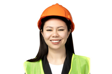PNG, Asian girl in the role of construction worker, isolated on white background.