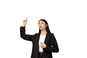 PNG Asian girl in business suit isolated on white background.