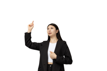 PNG Asian girl in business suit isolated on white background.