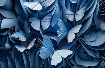 Modern wallpaper with a 3D abstract design and a prominent blue butterfly motif. Generative AI