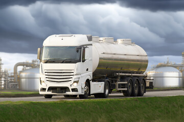 Fuel truck on highway for transport fuel to petrochemical oil refinery