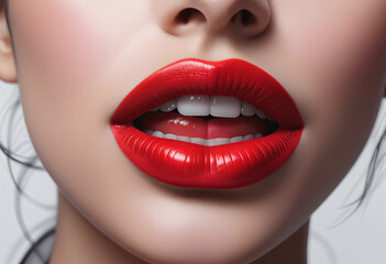 Obraz premium Close up mouth with red lipstick