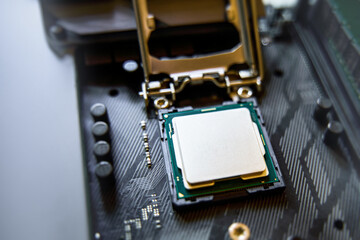 Inside the Computer. CPU and Motherboard Macro Photography
