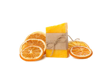 PNG, handmade soap with orange, isolated on white background.