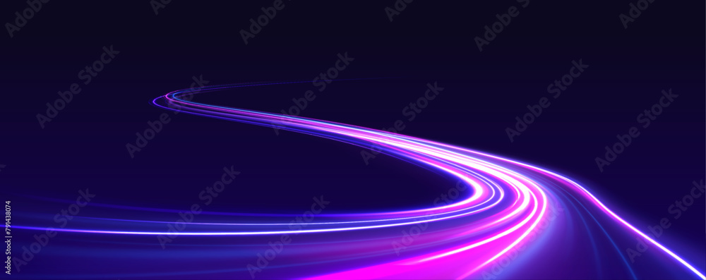Poster light and stripes moving fast over dark background. concept of leading in business, hi tech products