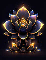Gold and Dark-Blue Lotus flower [UV Reflect Style] - obrazy, fototapety, plakaty