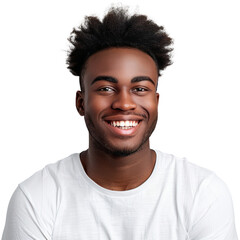 Obraz premium Close-up of handsome afro american man smiling with white teeth isolated on white background cutout