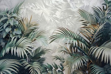Fototapeta na wymiar Tropical trees and leaves, 3d wallpaper, wallpaper mural, 3D illustration, Generative AI